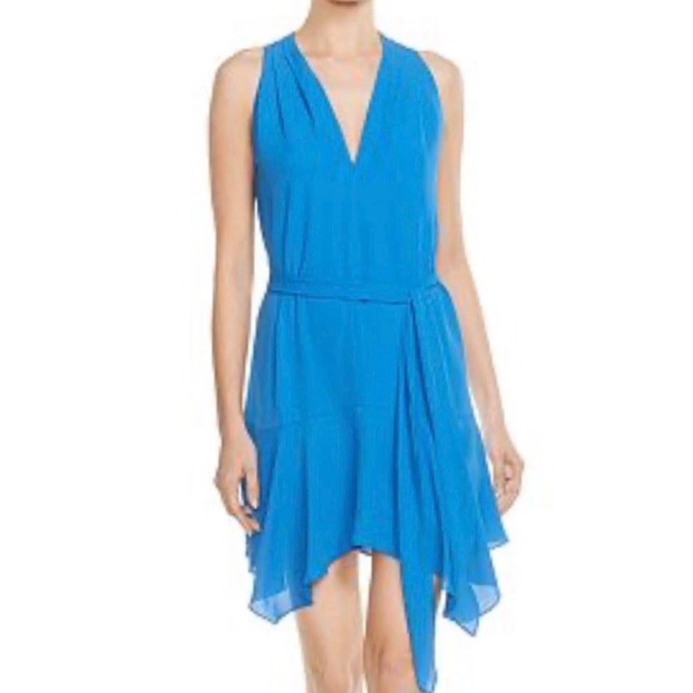 Halston Belted Handkerchief Hem Dress